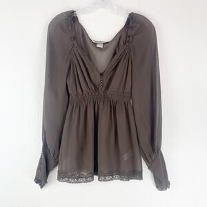 Vintage Shirt 8 Silk Empire Waist Blouse Brown Babydoll‎ Fairy Y2K